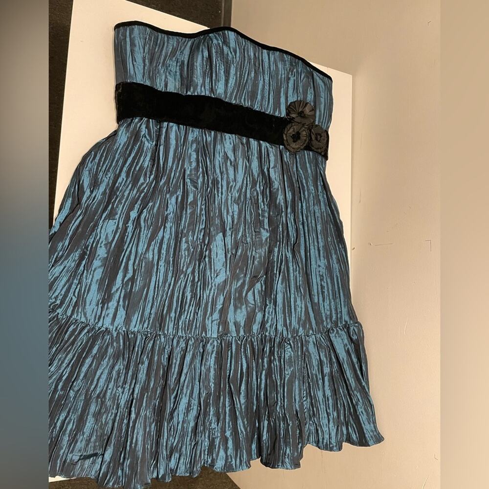 Nicole by Nicole Miller Platinum Teal & Black Strapless Dress Cocktail Formal